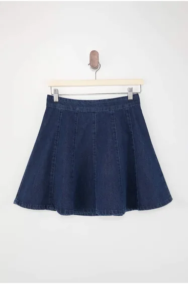 Dark Blue Flounced 100% Cotton Mini Denim Skirt