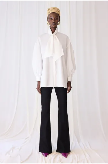 POPLIN LONG SHIRT WITH SCARF COLLAR