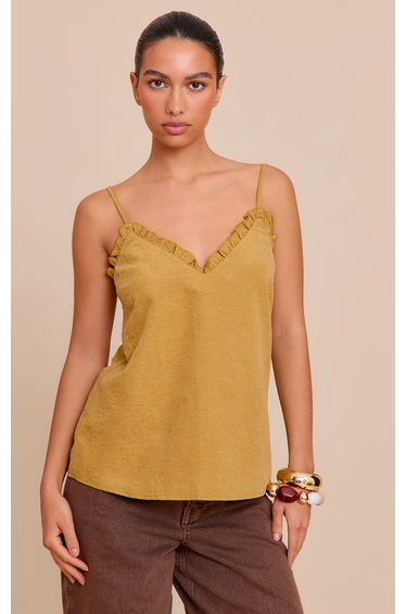 Deep Mustard Peach Skin Frill Detail Cami
