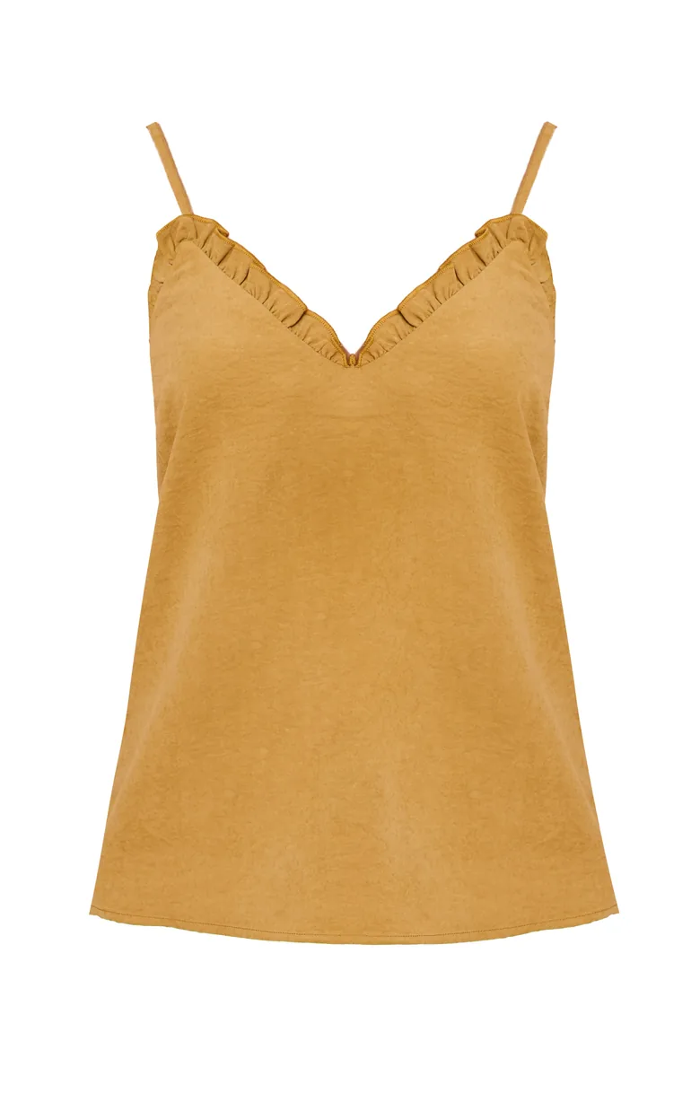 Deep Mustard Peach Skin Frill Detail Cami - 4