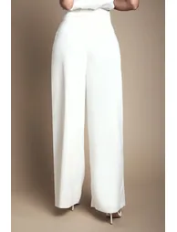 بنطلون بأرجل عريضة بخصر عالي بحواف دانتيل - 2