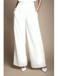 بنطلون بأرجل عريضة بخصر عالي بحواف دانتيل - 1