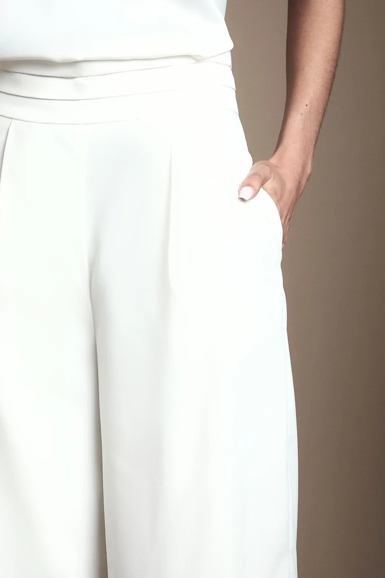 بنطلون بأرجل عريضة بخصر عالي بحواف دانتيل - 3