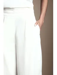 بنطلون بأرجل عريضة بخصر عالي بحواف دانتيل - 3