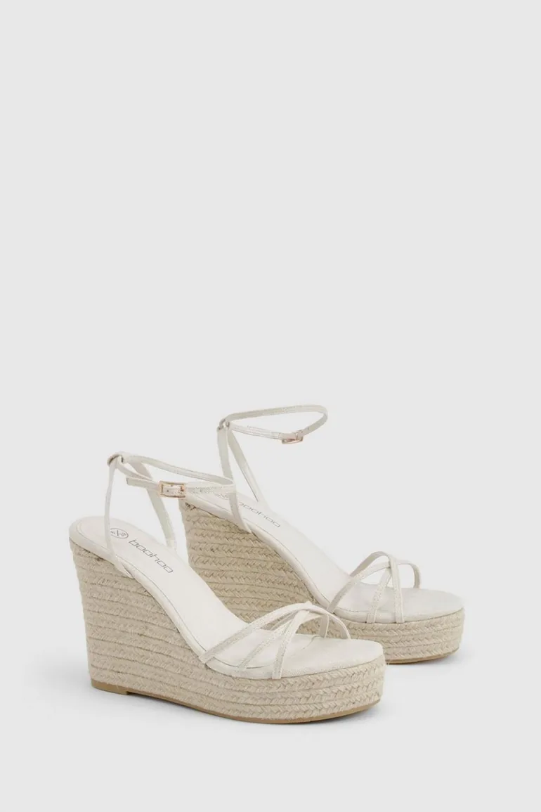 Wide Fit Linen Crossover Strap Wedges - natural - 1