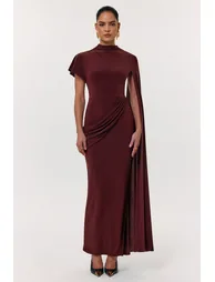 Tropic | Brown High-Neck Maxi With Long Cape Sleeve