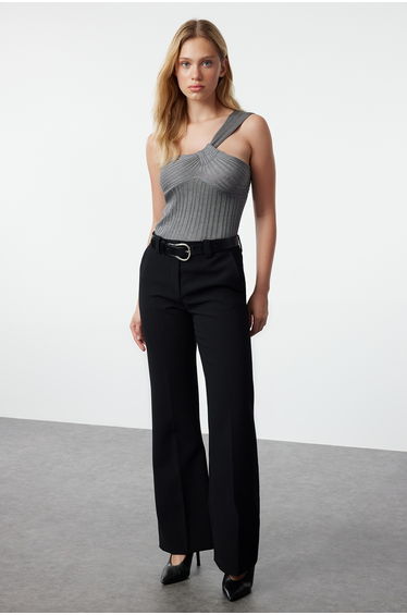 Anthracite Premium Quality Strapless Detailed Knitwear Thin Blouse