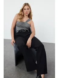 Anthracite Premium Quality Strapless Detailed Knitwear Thin Blouse - 1