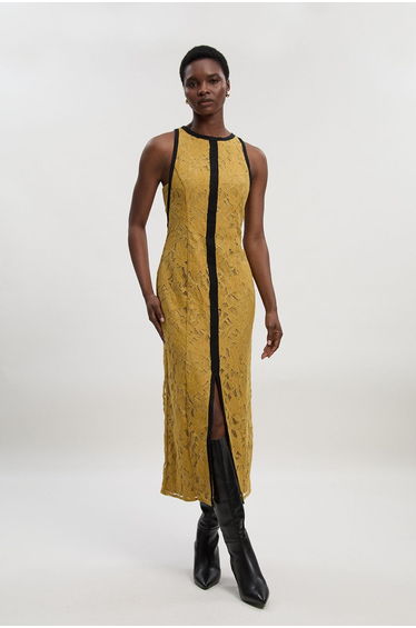 Petite Lace with black taping woven dress
