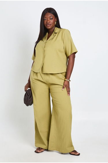 Plus Linen Boxy Short Sleeve Shirt - pistachio