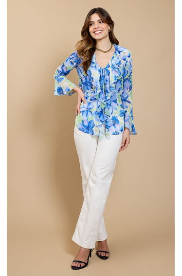 Blue Floral Print Frill Top by Vicky Pattison