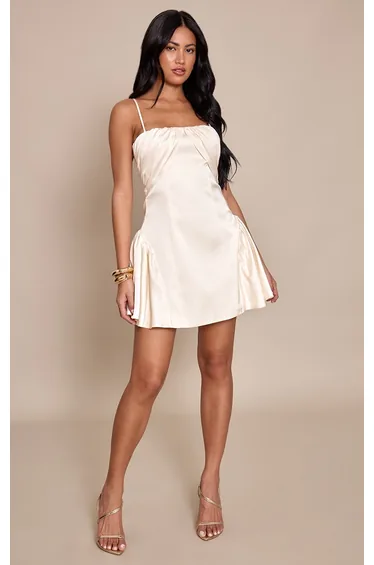 Cream Satin Shift Mini Dress