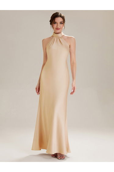 Flowing Ribbons Satin Sleeveless Bridesmaid Dress