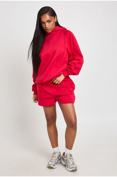 High Waist Sweatshort With Internal Drawcord - red