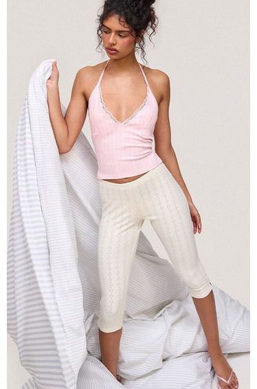 Cream Pointelle Capris