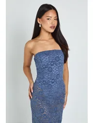 Petite Velvet Lace Bandeau Maxi Dress - blue - 2