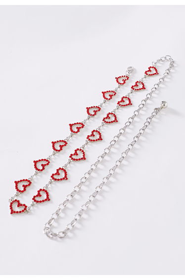 Red Rhinestones Heart Chain Belt