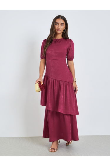 Maroon Velvet Satin Layered Maxi Dress