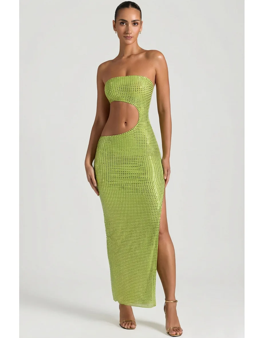 Embellished Cut-Out Bandeau Maxi Dress in Pear Green Oh Polly Green :  Premium Dresses : VogaCloset Bahrain