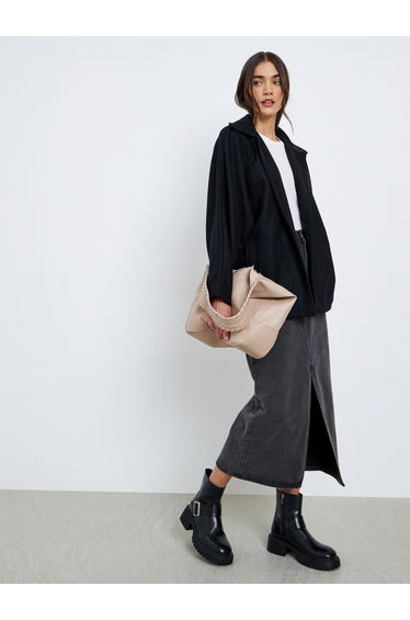 Black Longline Oversized Button Coat