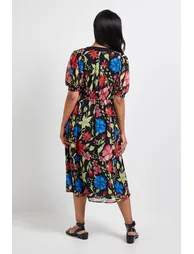 Petite Floral Zip Puff Sleeve Midi Dress - 2