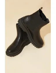Black  Pu Round Toe Chelsea Ankle Boots - 3
