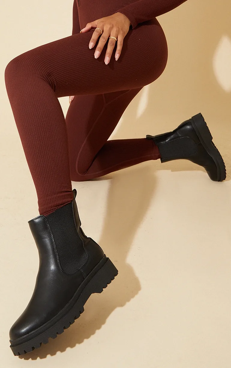 Black  Pu Round Toe Chelsea Ankle Boots - 1