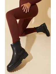Black  Pu Round Toe Chelsea Ankle Boots - 1