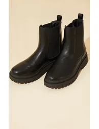 Black  Pu Round Toe Chelsea Ankle Boots - 2