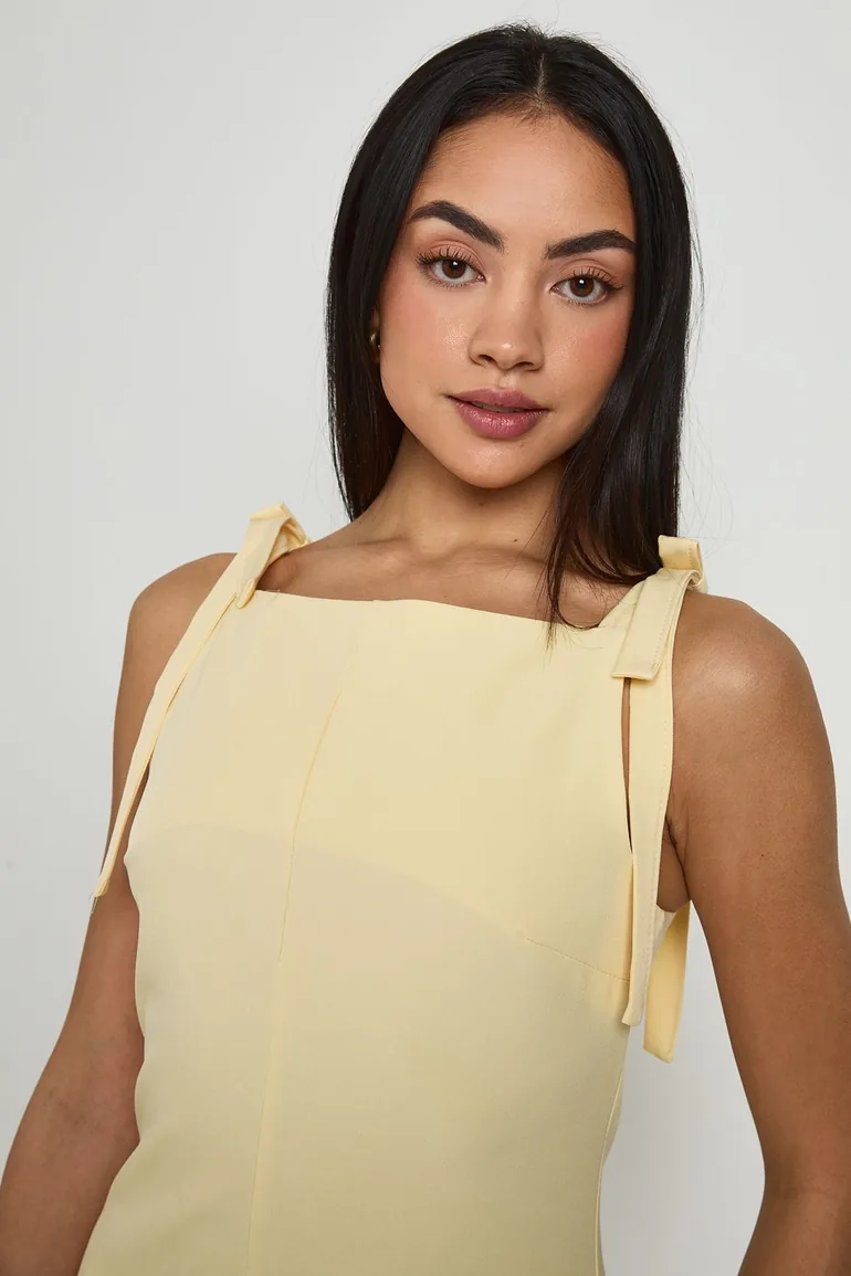Bow Detail Tailored Mini Dress - lemon - 3