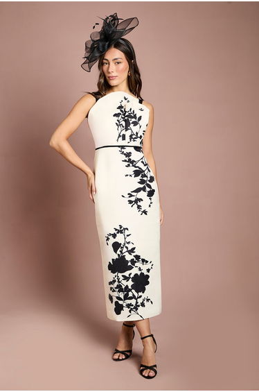 Printed Floral Pencil Midi Dress