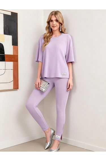Purple Round Neck Short Sleeve Top and Leggings Co-Ords