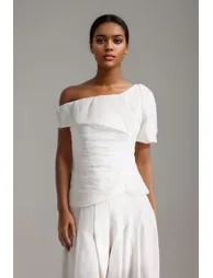 Zavala One Shoulder Pleated Waist Pants Set - 1