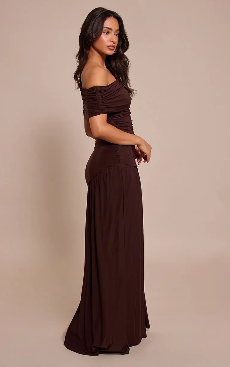 petite chocolate brown dress Monnie Draped Open-Back A-Line Mini Dress in Chocolate Brown main image 0