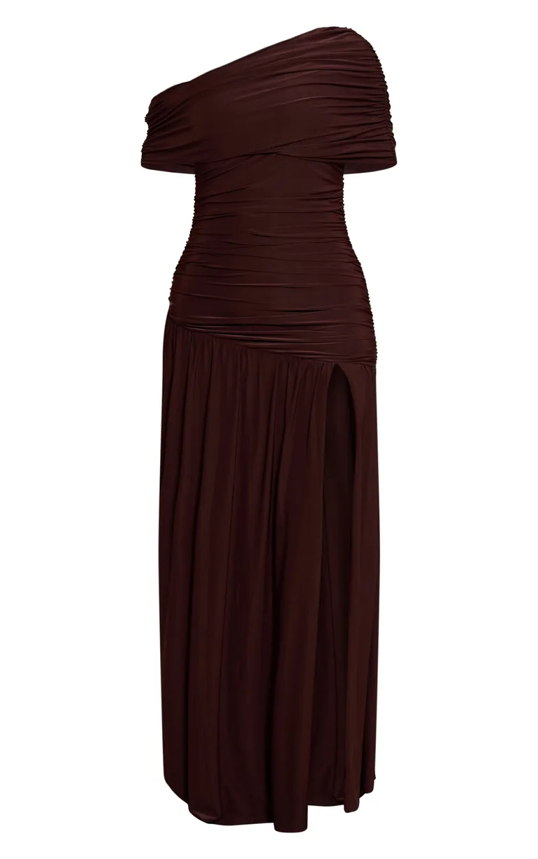 brown petite maxi dress Pia Off the Shoulder Maxi Dress main image 0
