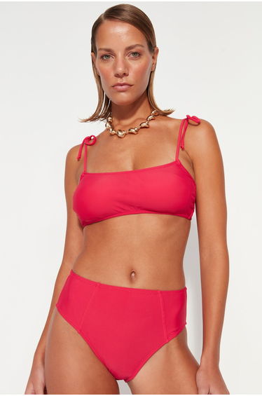 Fuchsia High Waist Bikini Bottoms with Regular Legs