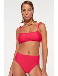 Fuchsia High Waist Bikini Bottoms with Regular Legs