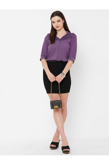 Regular Fit V-Neck Ruffle Detail Shirt