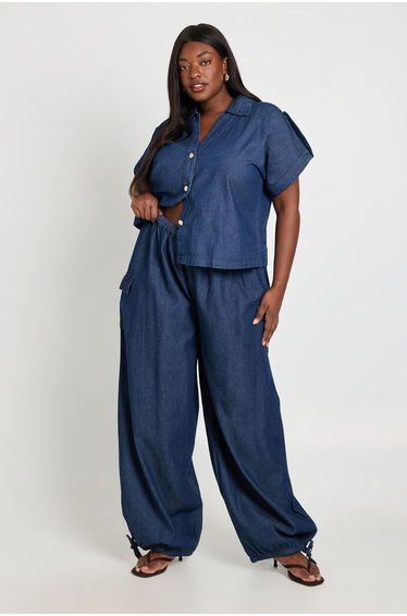 Plus Chambray Balloon Trouser - indigo