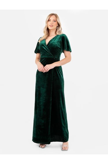 Maya Velvet Emerald Green Faux Wrap Floor Length Dress