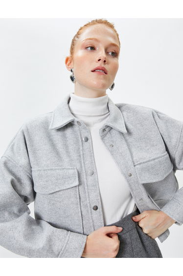 Shacket Double Flap Pockets Soft Textured Relax Cut