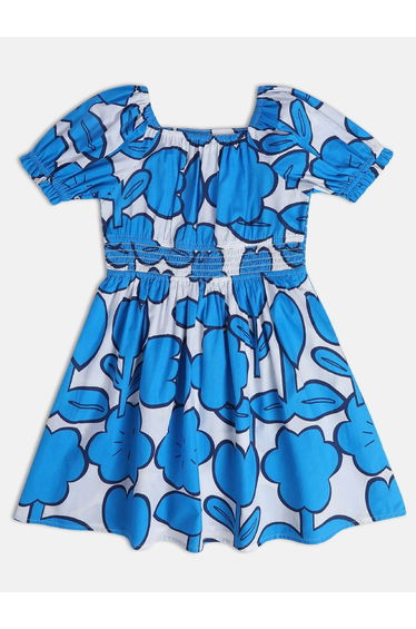 Girls Floral Square Neck Casual Dress