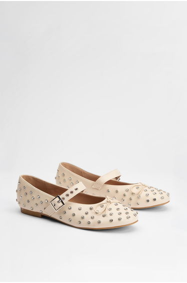 Faith: Gracie Faux Leather Diamante Studded Mary Jane Ballerinas