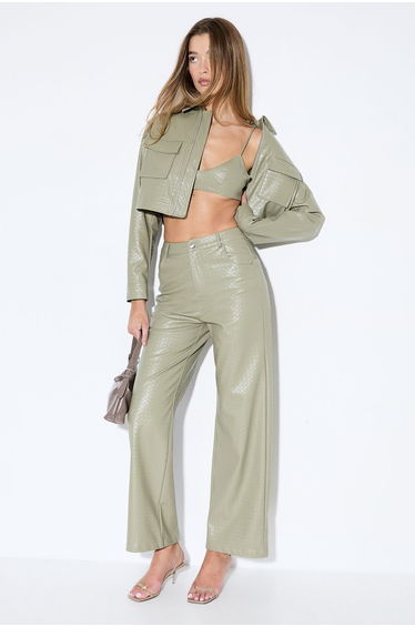 Woven Detail Faux Leather Bralet