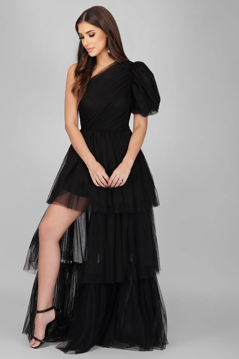 chinese dress ladies Lace & Beads One Shoulder Emerald Green Tulle Maxi Dress – Love My Apparel