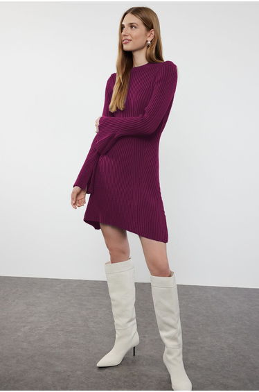 Plum Mini Knitwear A-Line Form Fit Dress