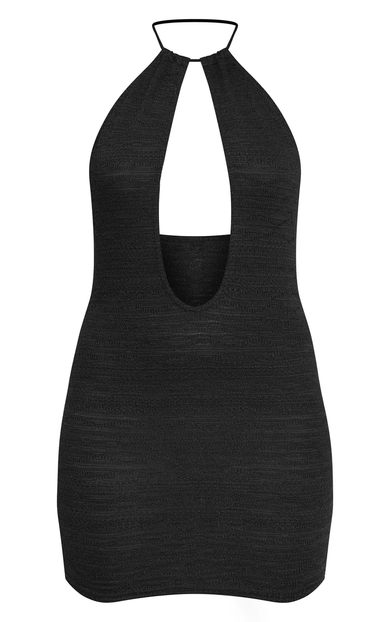 Black Textured Keyhole Mini Dress Prettylittlething Black : Party Dresses :  VogaCloset Oman