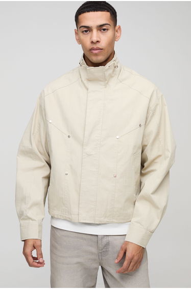 Oversized Boxy Twill Funnel Neck Cagoule Jacket