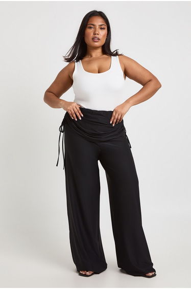 Plus Soft Touch Fold Over Ruched Waist Trouser - black