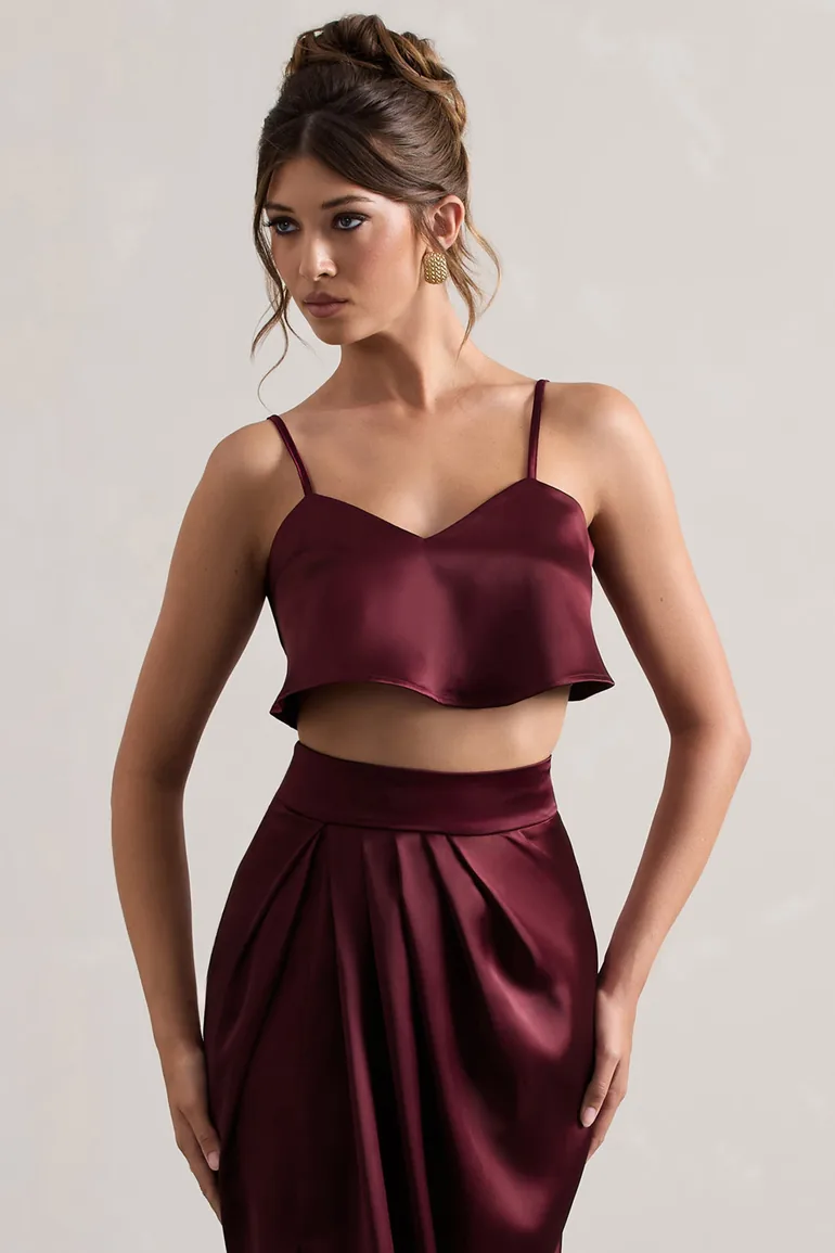 Fawn | Plum Satin Cami Crop Top - 4